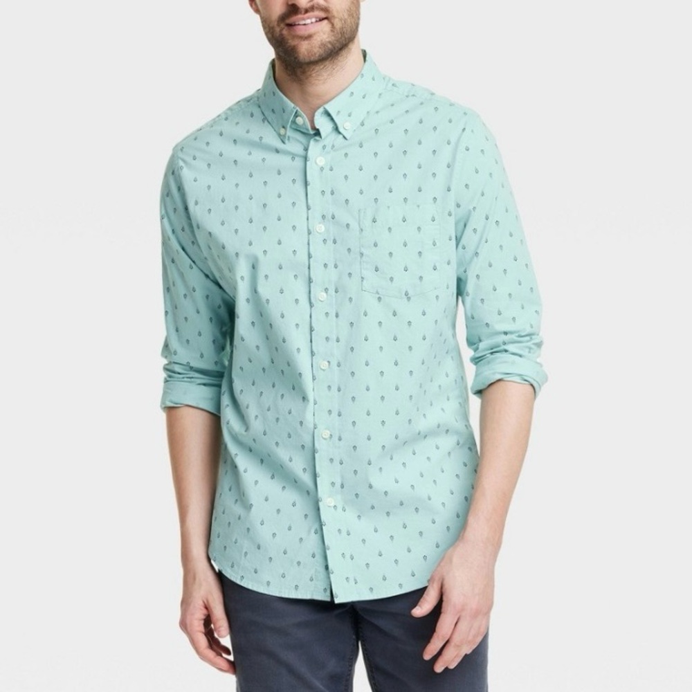 Men's Every Wear Long Sleeve Button-Down Shirt Goodfellow & CO Aqua Small 02937
